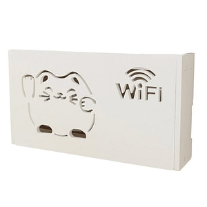 Raft Suport Router Wireless Kidprotect, L Max 520x250x95 mm, pentru mascare fire si echipament WI-FI, posibilitate montare pe perete, pisicuta, alb