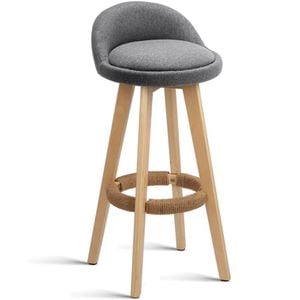 Scaun de bar Quasar & Co., rotativ, sistem rotire 360, inalt, tapitat, pretabil bucatarie, 37 x 37 x 80 cm, lemn/textil/burete, gri