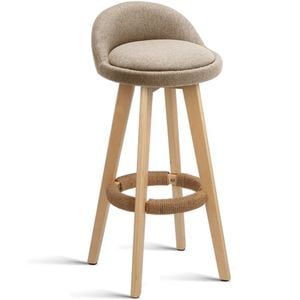 Scaun de bar Quasar & Co., rotativ, sistem rotire 360, inalt, tapitat, pretabil bucatarie, 37 x 37 x 80 cm, lemn/textil/burete, ivoire