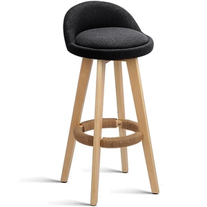 Scaun de bar Quasar & Co., rotativ, sistem rotire 360, inalt, tapitat, pretabil bucatarie, 37 x 37 x 80 cm, lemn/textil/burete, negru