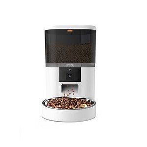 Hranitor automat Grunluft QQ005, WiFi, camera video, audio, functie dozator caini sau pisici, adapator, sunet hranire, programabil, sursa alimentare dubla, 6L, aplicatie, alb