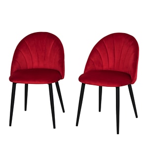 Set de 2 scaune de masa tapitate fara cotiere spatar curbat rosu HomCom, 50x54x79cm, PL, Rosu