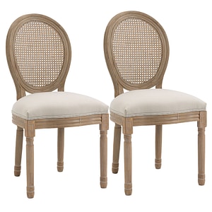 Set 2 scaune sufragerie vintage cu spatar perforat HomCom, 49 x 56 x 96cm, Spuma de cauciuc/Lemn, Alb