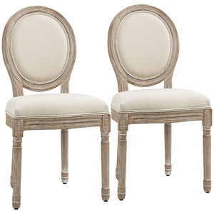 Set 2 scaune capitonate stil vintage HomCom, 49x56x96cm, PL, Alb cremos