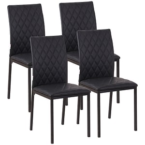 Set de 4 scaune cu cusaturi romboidale si picioare HomCom, 41x50x91cm, Piele PU, Negru