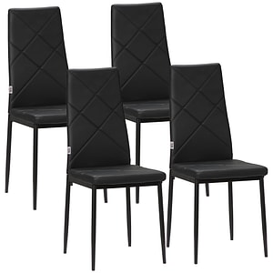 Set de 4 scaune de sufragerie cu spatar inalt moderne HomCom, 41x50x97cm, Piele PVC, Negru