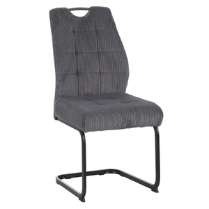 Scaun de sufragerie, gri, negru, tapitat, sezut moale cu arcuri, picioare din metal, design modern, 46x62, 5x97 cm