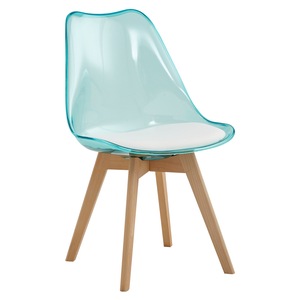 Scaun, verde transparent, piele ecologica, acrilat, metal, lemn de fag, extra moale, design modern, living, bucatarie, 48x54x80 cm