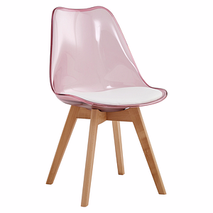 Scaun, roz, transparent, acrilic, piele ecologica, fag, design modern, living, bucatarie, 48x54x80 cm