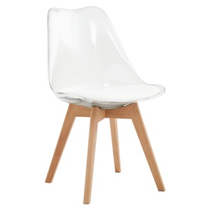 Scaun transparent, acrilat, piele ecologica, fag, design modern, living, bucatarie, 48x54x80 cm