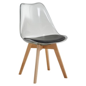 Scaun transparent, negru, acrilic, piele ecologica, fag, design modern, living, bucatarie, 48x54x80 cm