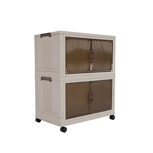 Dulap pliabil DacEnergy, plastic, 2 zone de depozitare separate, cu usi transparente cu nervuri, manere, patru roti pivotante, 60.5 x 38 x 72 cm
