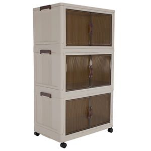 Dulap pliabil DacEnergy, plastic, 3 zone de depozitare separate, cu usi transparente cu nervuri, manere, patru roti pivotante, 60.5 x 38 x 103.5 cm