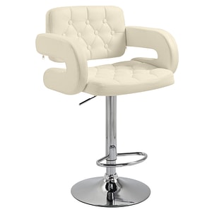 Scaun inalt de bar cu spatar si brate reglabil si rotativ HomCom, 64x50x94-114cm, Metal, Alb