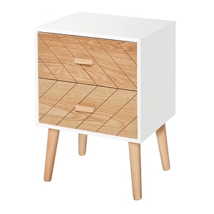 Noptiera cu 2 sertare stil nordic HomCom, 40x30x55.5cm, MDF, Lemn natural