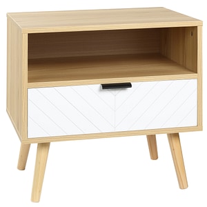 Noptiera cu sertar si raft moderna HomCom, 50x39.5x49.5cm, PAL, Lemn natural