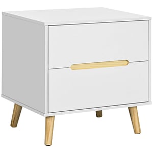Noptiera moderna cu 2 sertare masuta laterala cu picioare pentru living sau dormitor HomCom, 50cmx40cmx50.5cm, PAL, Alb