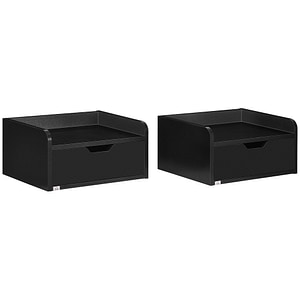 Set de noptiere suspendate de 2 noptiere de perete cu sertar de depozitare pentru dormitor HomCom, 40cmx30cmx19.5cm, PAL, Negru
