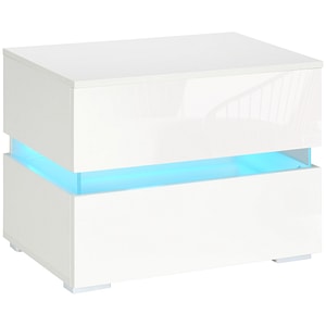 Noptiera cu 2 sertare si cu LED-uri RGB cu 16 culori 4 moduri si luminozitate reglabila cu telecomanda HomCom, 60W x 39D x 47Hcm,PAL, Alb