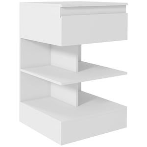 Noptiera Moderna cu un sertar si 2 rafturi HomCom, 39cm x 39cm x 65cm, MDF, Alb