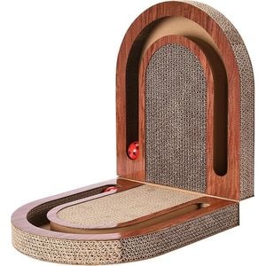Jucarie interactiva pentru pisici Pfotenolymp,  fabricata din carton ondulat, minge integrata, antiderapanta, cu design modern, pliabila