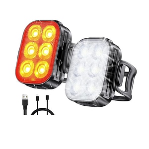 Set Lumini Bicicleta 6 LED-uri, Far Fata/Spate, USB Reincarcabil 500mAh, 4 Moduri, IPX65, Ultra Subtire, Alb/Rosu