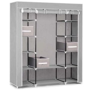 Dulap pentru haine din material textil Massido, 12 rafturi, 170 x 135 x 45, Gri deschis