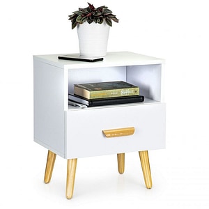 Noptiera Modern Home cu sertar si compartiment de depozitare, 49 x 30 x 40 cm, alba
