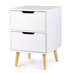 Noptiera Modern Home cu 2 sertare si picioare din lemn masiv de pin, 58 x 40 x 40 cm, alba
