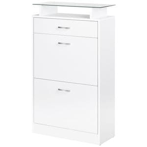 Dulap pentru pantofi cu 2 usi pe 2 niveluri HomCom, 60x24x105.5cm, PAL, Alb