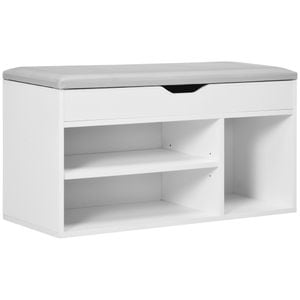 Dulap pentru pantofi cu banca de depozitare si compartimente deschise HomCom, 80x30x43cm, MDF, Alb