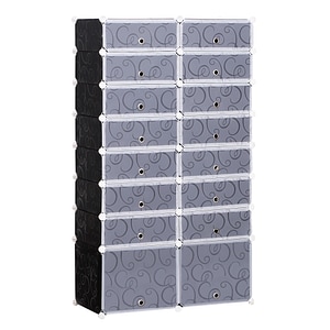 Dulap pantofi modular 16 cuburi HomCom, 95L x 37W x 160Hcm, PP/Metal, Gri