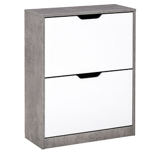 Mobilier suport pentru pantofi cu economisire de spatiu 2 usi pentru 8 perechi de pantofi HomCom, 62.5x24x81cm,PAL, Alb