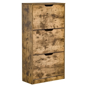Mobilier suport pentru pantofi 3 usi cu polite reglabile pentru 12-18 pantofi HomCom, 62.5x26x117.5cm, PAL, Maro