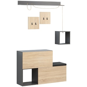 Organizator de intrare cu banca de pantofi pentru hol cu suport pentru haine si raft HomCom, 120cmx32cmx78cm, PAL, Multicolor