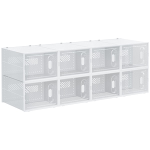 Mobilier pentru organizarea incaltamintei cu gauri de ventilare 8 cuburi HomCom, 28x36x21cm, Plastic PP, Alb si transparent