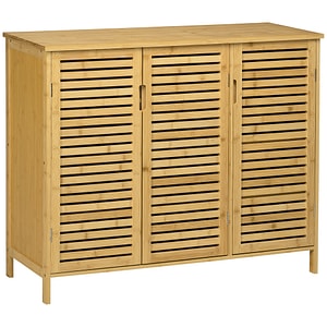 Suport pentru incaltaminte mobil cu 8 rafturi reglabile pe 3 nivele cu maner HomCom, 100x35x80 cm, Bambus, Lemn natural