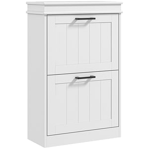 Dulap pentru pantofi spatios cu 2 sertare rabatabile pentru 10 perechi de pantofi HomCom, 54x24x82.5 cm, MDF, Alb