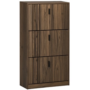 Dulap pentru 18 perechi de pantofi cu 3 sertare si rafturi reglabile HomCom, 63x24x114cm, PAL, Nuc