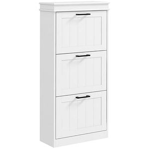 Dulap Spatios pentru 15 perechi de pantofi cu 3 sertare rabatabile HomCom, 54x24x117.5cm, MDF, Alb