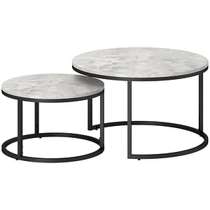 Set 2 masute de cafea pentru salon rotunde cu efect marmura HomCom, 78.5cm x 78.5cm x 46.5cm, Metal/MDF, Gri