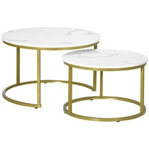 Set de 2 mese rotunde stivuite cu cadru metalic pentru camera de zi HomCom, 74cmx74cmx46.3cm, PAL, Alb
