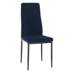 Scaun living, bucatarie, comercial, albastru inchis, tesatura din catifea, picioare din metal, negru, design modern si elegant, 41x49x96 cm