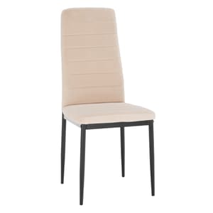 Scaun dining, tesatura de catifea bej, picioare negre din metal, living, bucatarie, design modern si rezistent, 41x49x96 cm