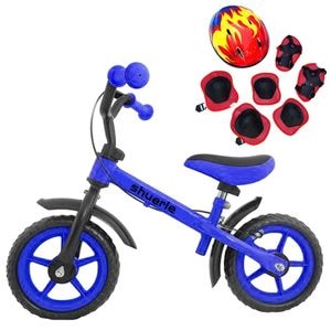 Bicicleta fara pedale, 2-6 ani, 12 inch, Reglabila, Albastru, Cu frana, Echipament