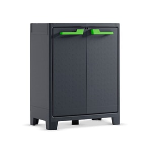 Dulap pentru gradina Keter, realizat din plastic, picioare reglabile, manere ergonomice, 2 usi, 2 rafturi ajustabile, 80 x 44 x 100 cm, grafit