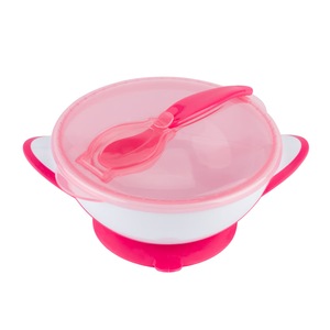 Castron BabyOno, cu ventuza si lingurita, Fara BPA, 300 ml, 6 luni+, Roz