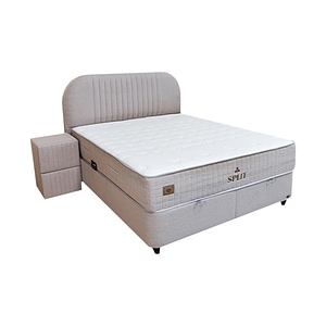 Set Pat Tapitat cu Saltea si Somiera Split, Gri Deschis, 160x200 cm
