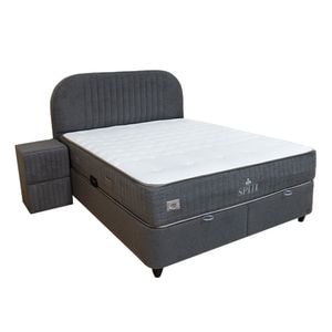 Set Pat Tapitat cu Saltea si Somiera Split, Gri Inchis, 160x200 cm