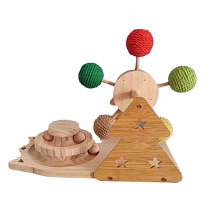 Set de jucarii interactiv pentru pisici Simply Joy 3 in 1, Jucarie de zgariat pentu pisici, Roata Ferris cu bile din sisal, Baza rotativa, Bagheta, Cadou pentru pisici